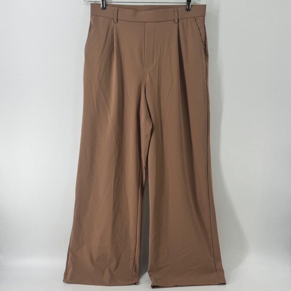 Halara Womens Tan Wide Leg Pleated High Waisted Trousers Pants Size L 02721000